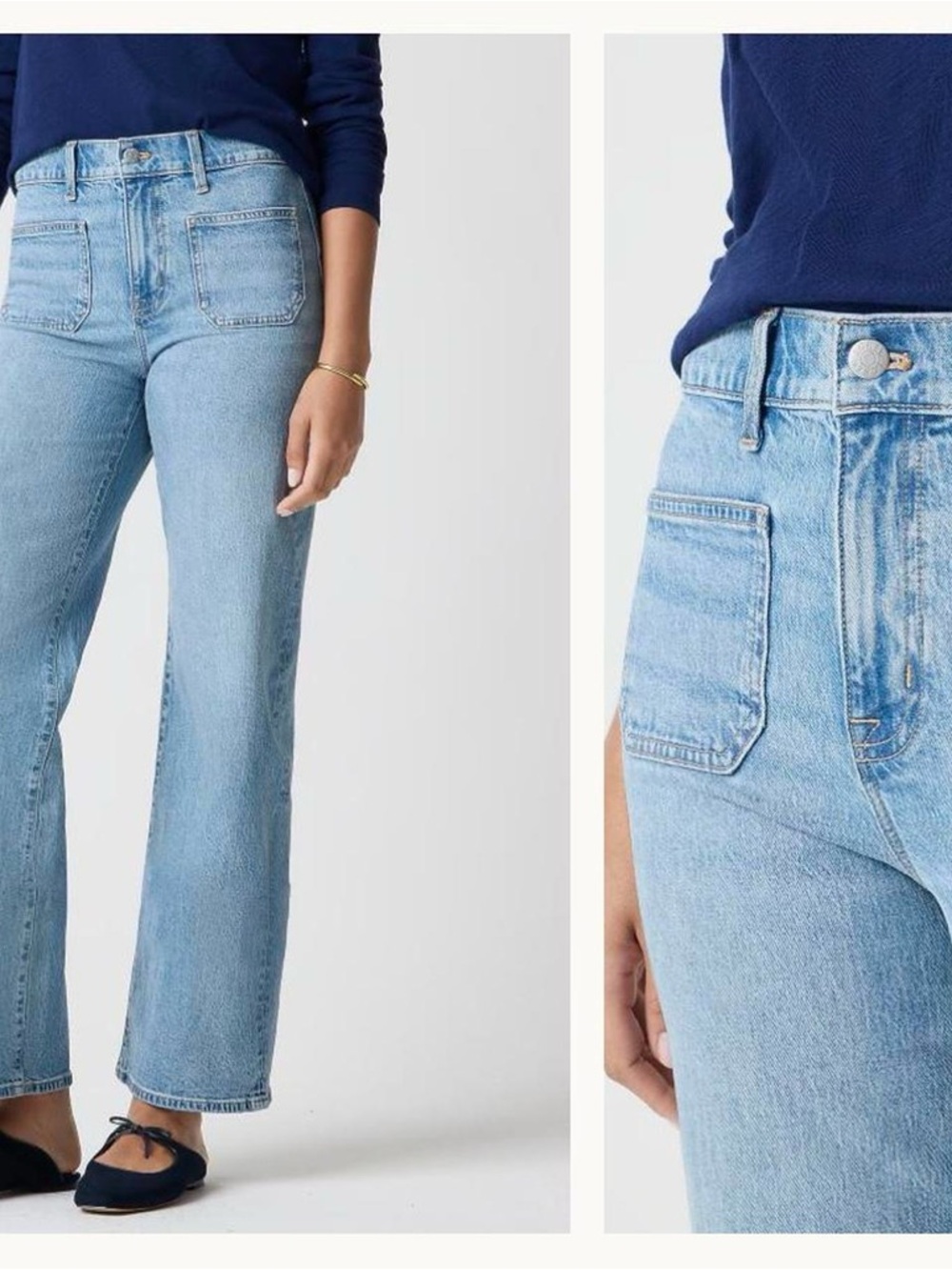 Size 31P J.Crew Slim Wide Leg Jeans Light Wash Patch Pocket CK786